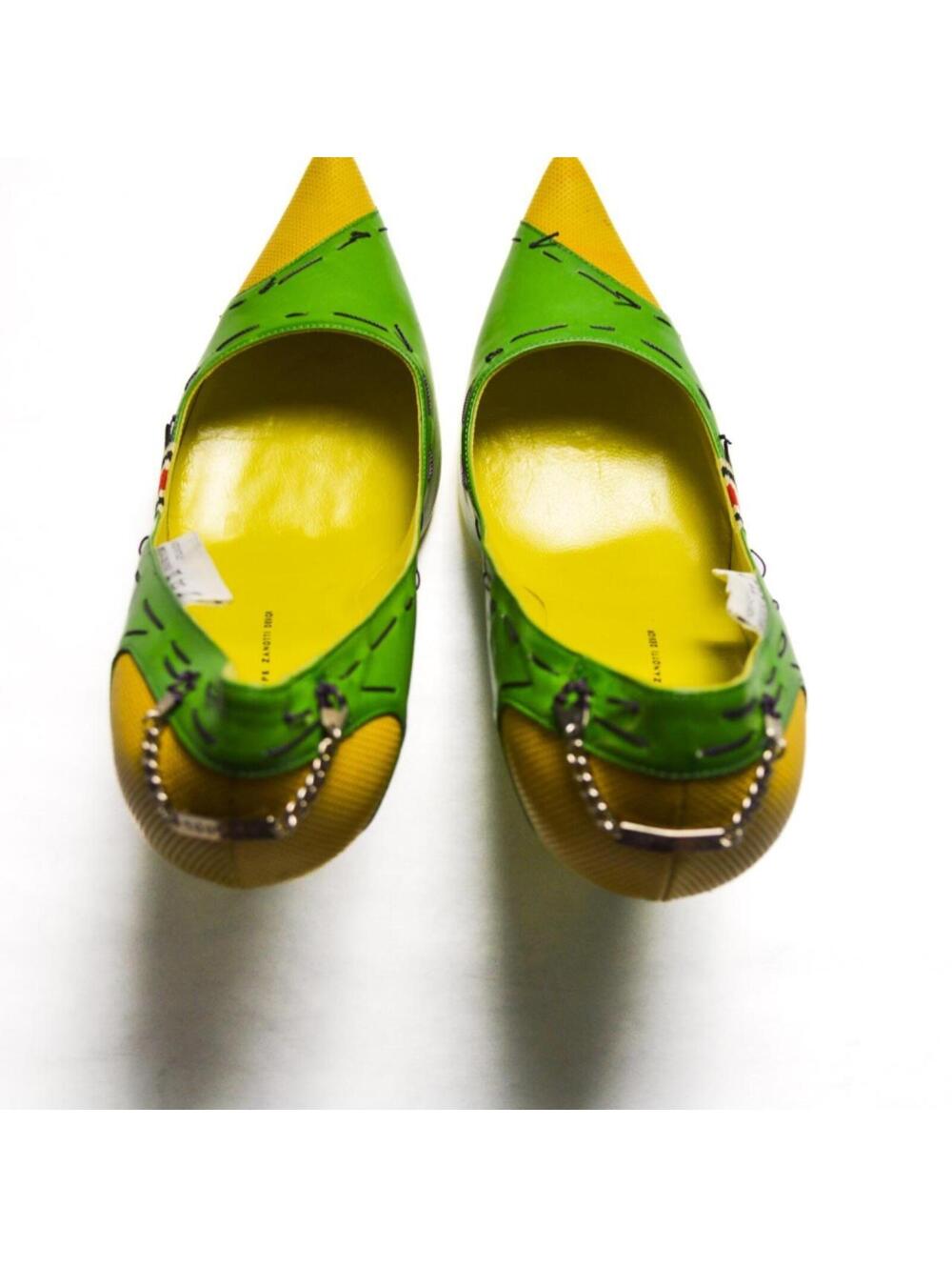 Giuseppe Zanotti Green and Yellow Metal Tagged Heels - Picture 5 of 6